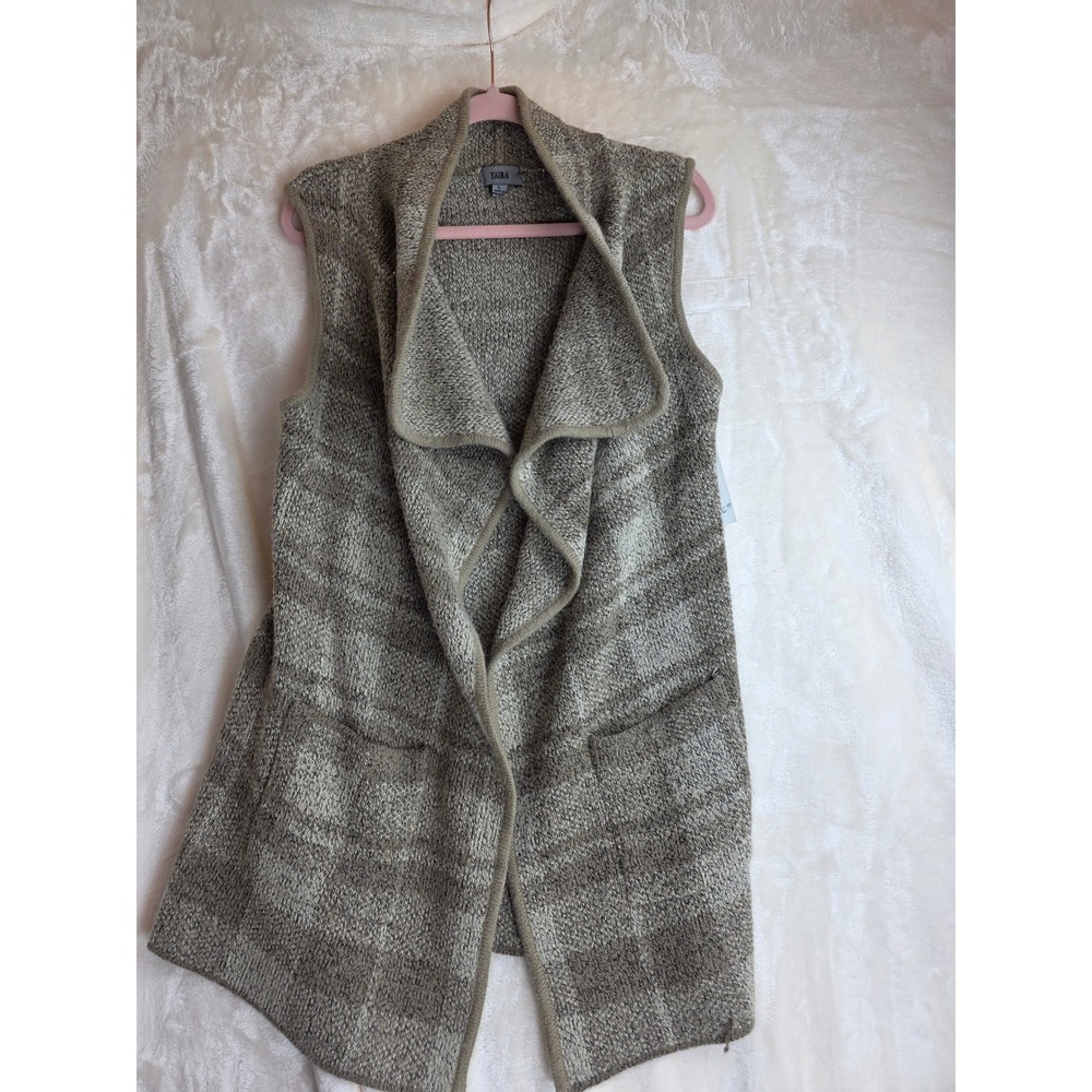 YAIRA Women's Long‎ Plaid Open Front Knit Vest Cardigan Sweater Vest